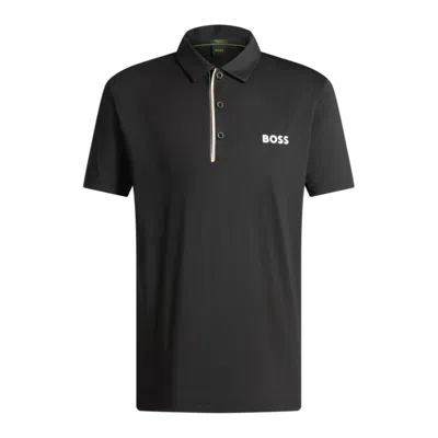 Hugo Boss Paddy Polo Shirt In Quick-dry Ribbed Fabric In Black