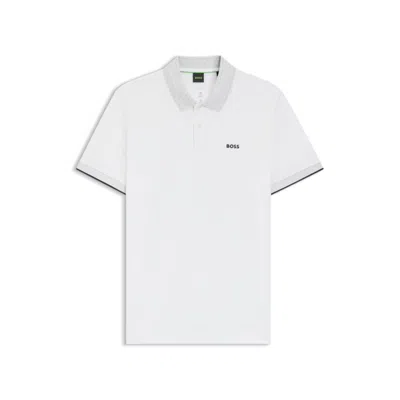 Hugo Boss Patterned-collar Polo Shirt In White