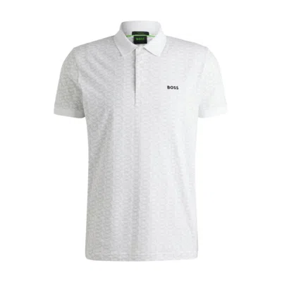 Hugo Boss Paddy Polo Shirt In Stretch Cotton With Printed Pattern In White