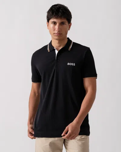 Hugo Boss Paddy Pro Mens Cotton Blend Polo Shirt With Contrast Logos In Blue
