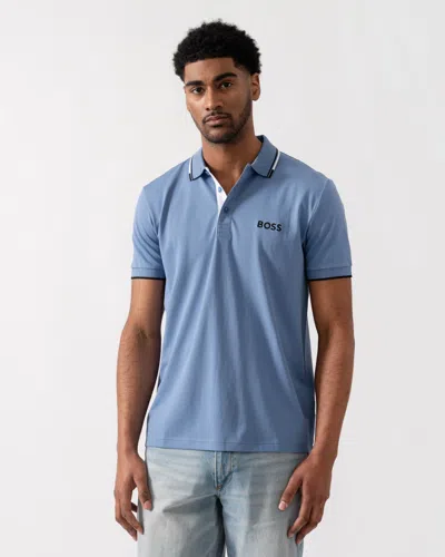 Hugo Boss Paddy Pro Mens Cotton Blend Polo Shirt With Contrast Logos In Blue