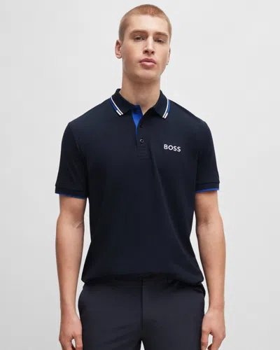 Hugo Boss Paddy Pro Mens Cotton Blend Polo Shirt With Contrast Logos Nos In Blue