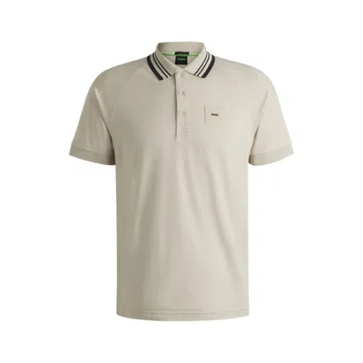 Hugo Boss Paddy Stretch-cotton Polo Shirt With Striped Collar In Beige