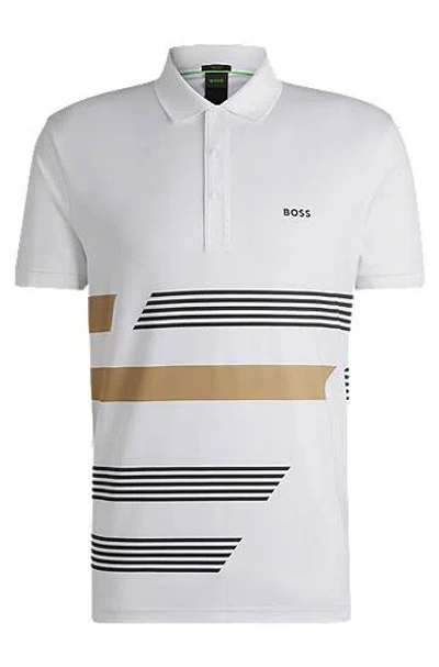 Hugo Boss Paddy Stretch-jersey Polo Shirt With Stripe Print In White