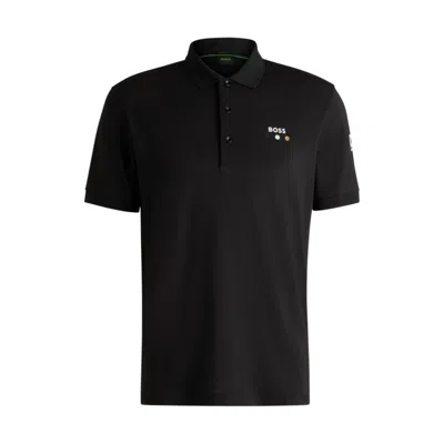 Hugo Boss Paddy Stretch-piqué Polo Shirt With Logo Detail In Black
