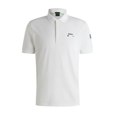 Hugo Boss Paddy Stretch-piqué Polo Shirt With Logo Detail In White