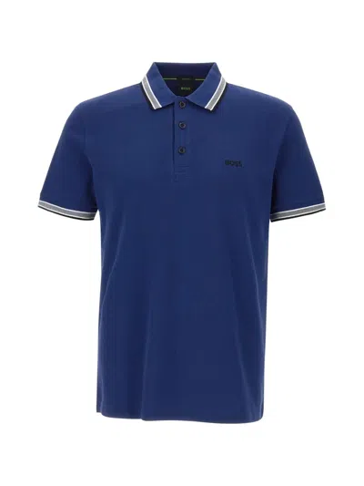 Hugo Boss Paddy Striped Trim Polo Shirt In Blue