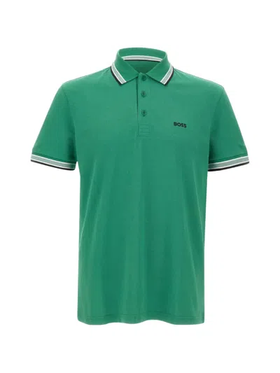 Hugo Boss Paddy Striped-trim Polo Shirt In Green