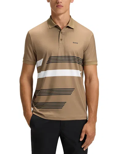 Hugo Boss Paddy Tape Print Polo In Gold