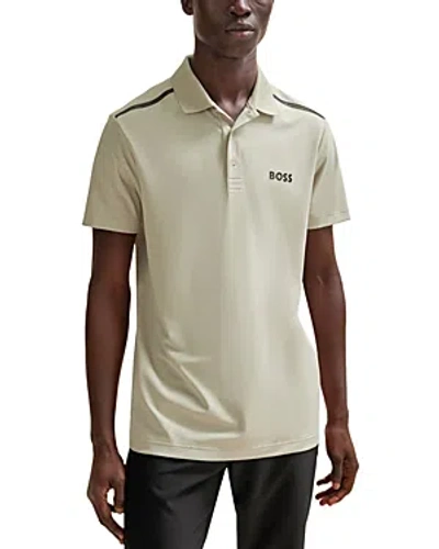 Hugo Boss Paddytech Stretch Logo Print Regular Fit Polo Shirt In Neutral