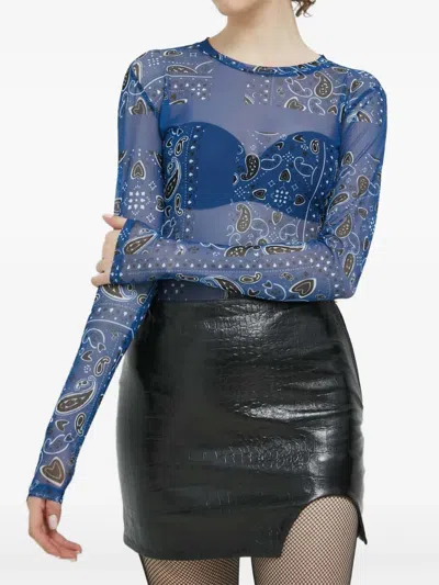 Hugo Boss Paisley Long-sleeved Top In Blue