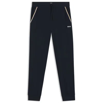 Hugo Boss Pajama Bottoms In Stretch Cotton With Tape Trims In Blue