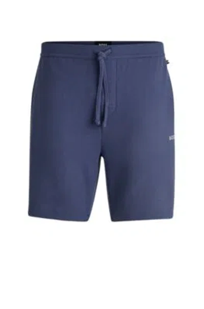 Hugo Boss Pajama Shorts With Embroidered Logo In Dark Blue