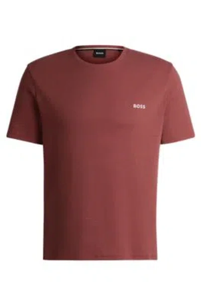 Hugo Boss Pajama T-shirt With Embroidered Logo In Burgundy