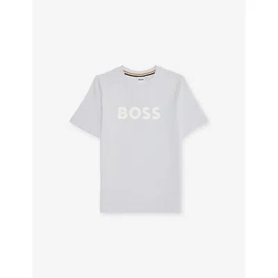 Hugo Boss Kids' Pale Blue Logo-print Cotton-jersey T-shirt 4-16 In Gray