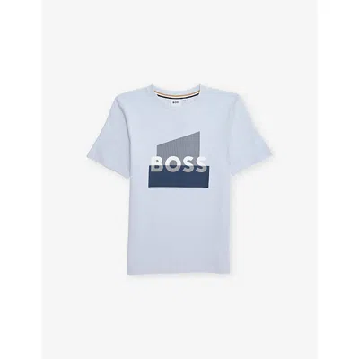 Hugo Boss Kids' Pale Blue Logo-print Cotton T-shirt 4-12