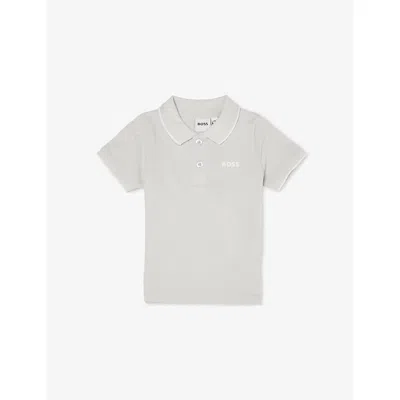 Hugo Boss Babies' Pale Blue Logo-print Short-sleeves Cotton Polo Shirt 6 Months-3 In Neutral