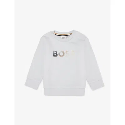 Hugo Boss Babies' Pale Blue Logo-print Cotton-jersey Sweatshirt 6 Months-3 Year In Gray