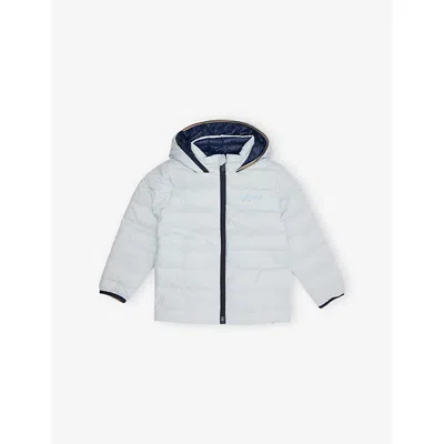 Hugo Boss Kids' Pale Blue Reversible Logo-print Shell Puffer Coat 4-16 In Multi