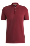 Hugo Boss Pallas Cotton Polo Shirt With Embroidered Logo In Dark Red