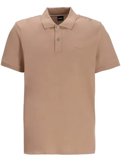 Hugo Boss Pallas Logo-embroidered Polo Shirt In Nude