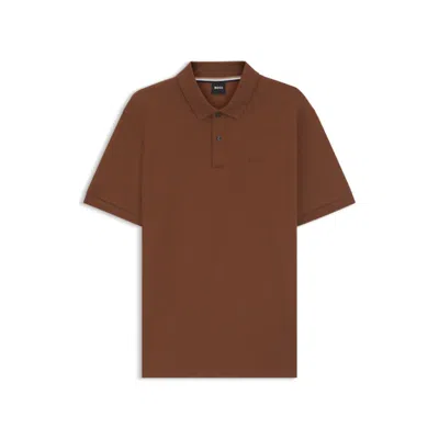 Hugo Boss Slim-fit Polo Shirt In Mercerized Cotton In Brown