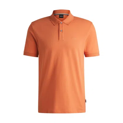 Hugo Boss Pallas Regular-fit Polo Shirt In Cotton With Embroidered Logo In Orange