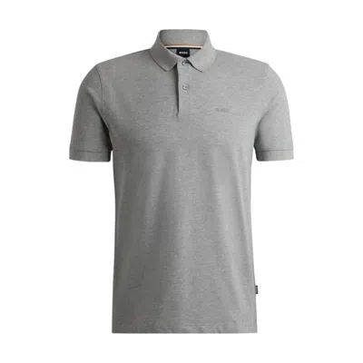 Hugo Boss Pallas Regular-fit Polo Shirt In Cotton With Embroidered Logo In Silver