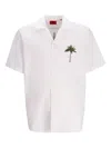 Hugo Boss Palm Tree-print Short-sleeve Shirt In White