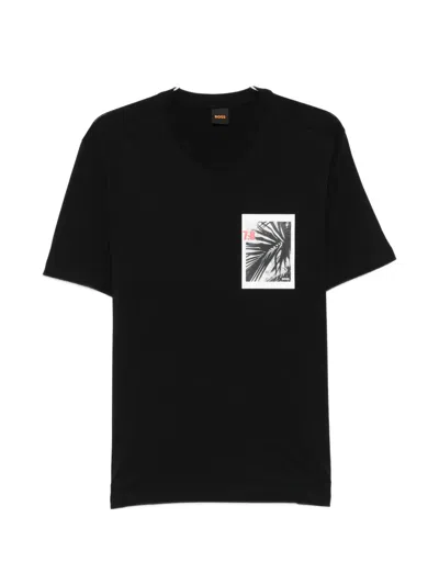 Hugo Boss Palm-tree Short-sleeve T-shirt In Black