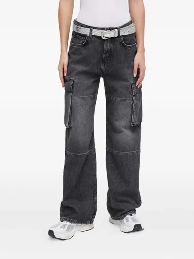 Hugo Boss Panelled Cargo Jeans In Gray