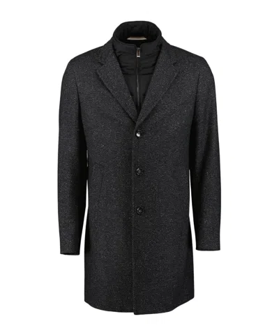 Hugo Boss Panelled Coat In Black
