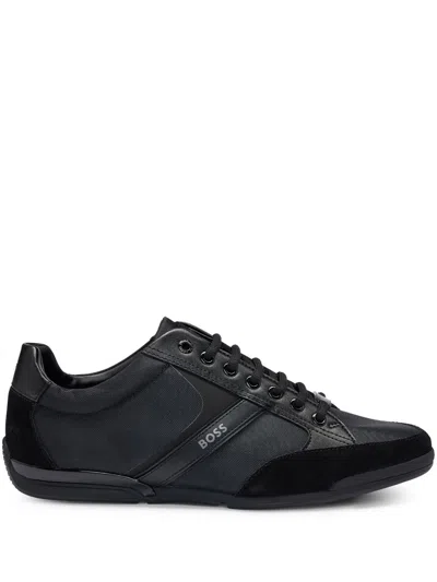 Hugo Boss Mixed-material Trainers With Suede And Faux Leather In Black
