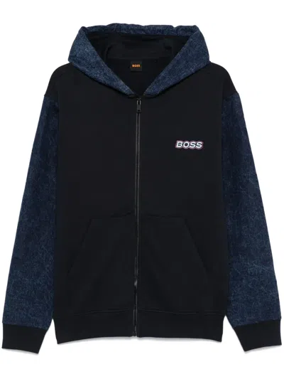 Hugo Boss Panelled Hoodie In Blue