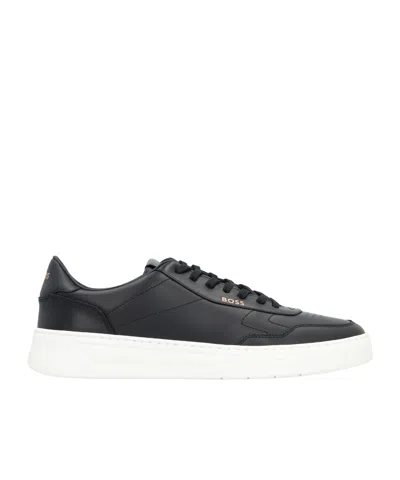 Hugo Boss Panelled Leather Sneakers In Black