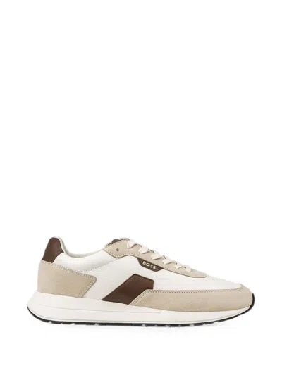Hugo Boss Panelled Leather Sneakers In Neutral