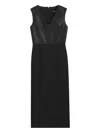 Hugo Boss Virgin-wool Dress With Leather Bodice In Black