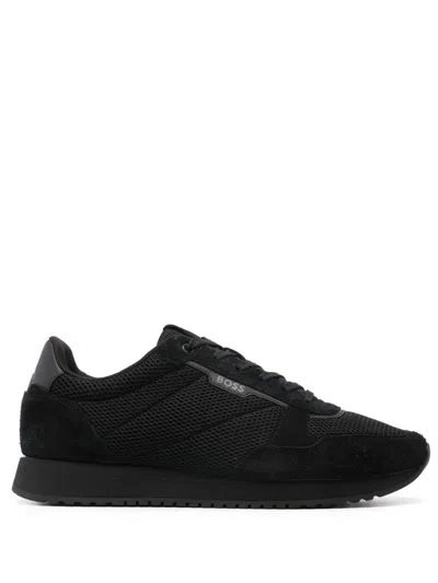Hugo Boss Mixed-material Trainers With Mesh And Leather In Black