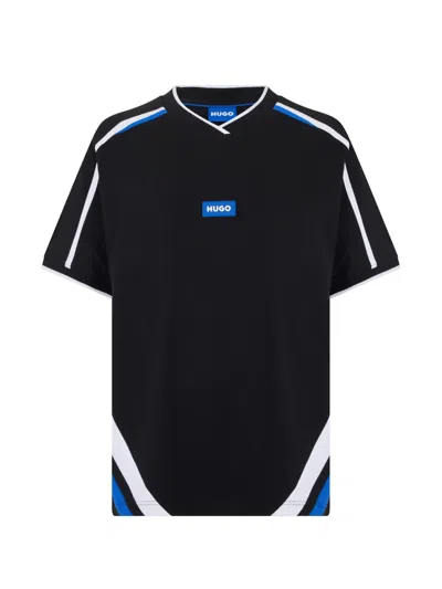 Hugo Boss Contrast-detail T-shirt In Stretch Cotton In Black