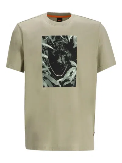 Hugo Boss Panther-print Cotton T-shirt In Brown