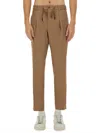 Hugo Boss Drawstring Waist Tapered Leg Trousers With Pockets In Brown
