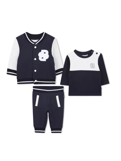 Hugo Boss Babies' Pants Set With Cardigan And Sweater In Blue