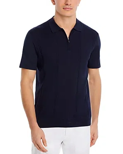 Hugo Boss Parkau Cotton And Silk Cable Knit Quarter Zip Polo In Blue