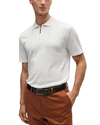 Hugo Boss Parkau Regular Fit Quarter Zip Polo Shirt In Open White