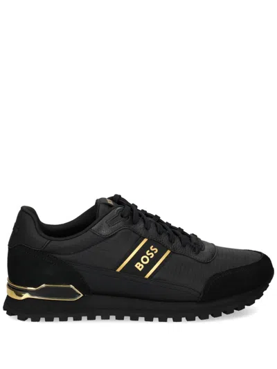 Hugo Boss Mixed-material Lace-up Trainers With Suede Trims In Black