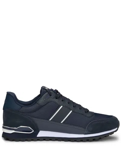 Hugo Boss Mixed-material Lace-up Trainers With Suede Trims In Dark Blue