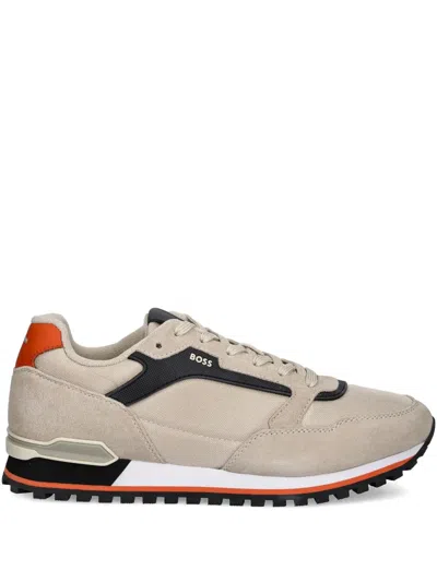 Hugo Boss Parkour Suede-panelled Sneakers In Neutrals