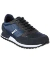 Hugo Boss Mixed-material Trainers With Faux-leather Trims In Blue