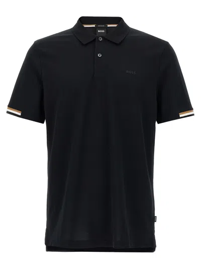 Hugo Boss Regular-fit Polo Shirt With Rubberized Logo In Black