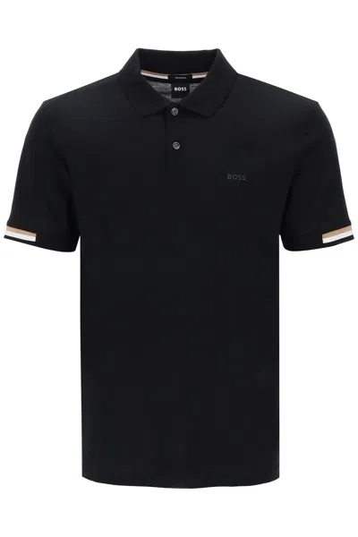 Hugo Boss Parlay Polo Shirt With Stripe Detail In Black